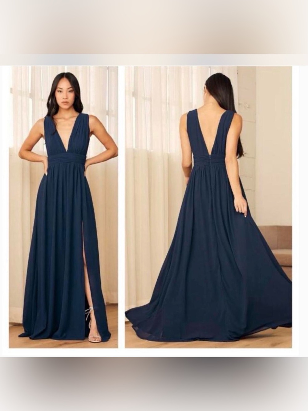 Lulus Elegant V-Neck Navy Evening Dress Sz M